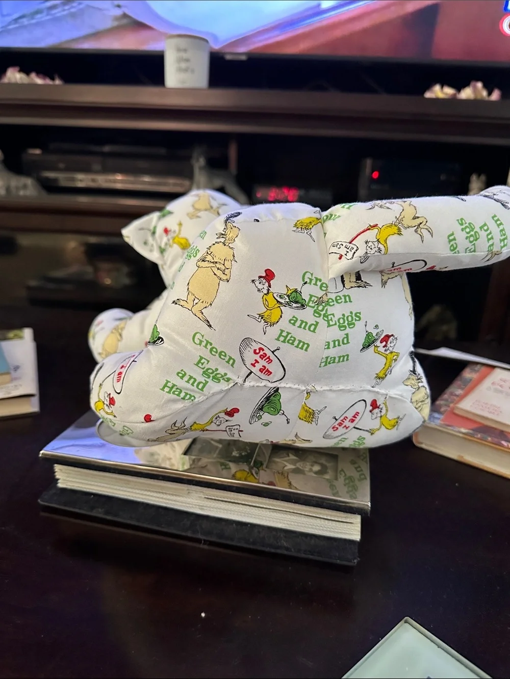 Handcrafted White Dr. Seuss Themed Fabric Cat Plush - Picture 4 of 7